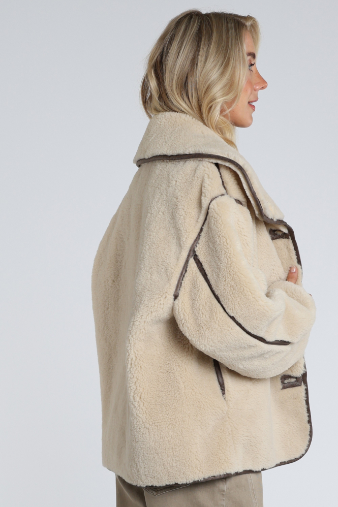 WithBlack 00001410 Imitatiebont jas Beige