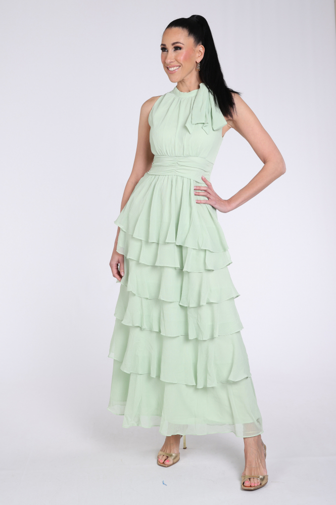 Neo Noir Marli solid chiffon dress Jurk mouwloos Groen