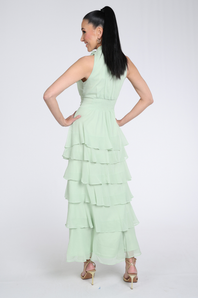 Neo Noir Marli solid chiffon dress Jurk mouwloos Groen
