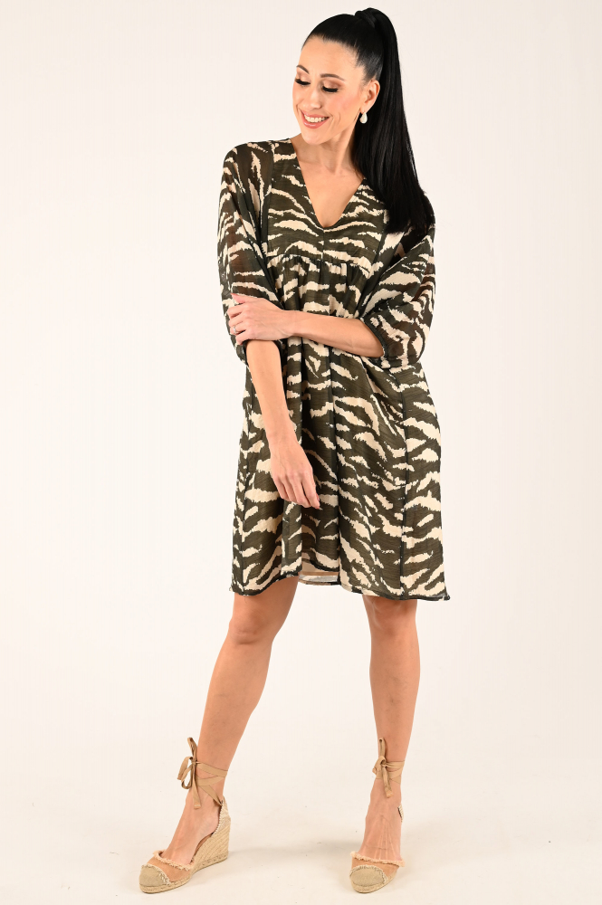 By-Bar Philou zebra Jurk driekwart mouw Zwart