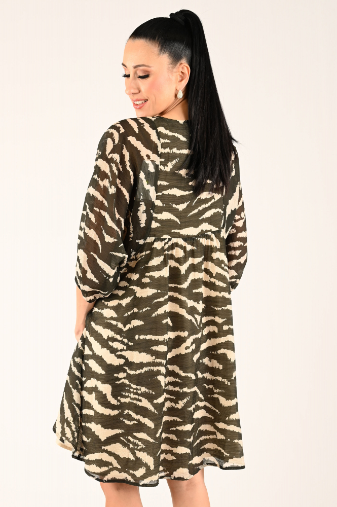 By-Bar Philou zebra Jurk driekwart mouw Zwart