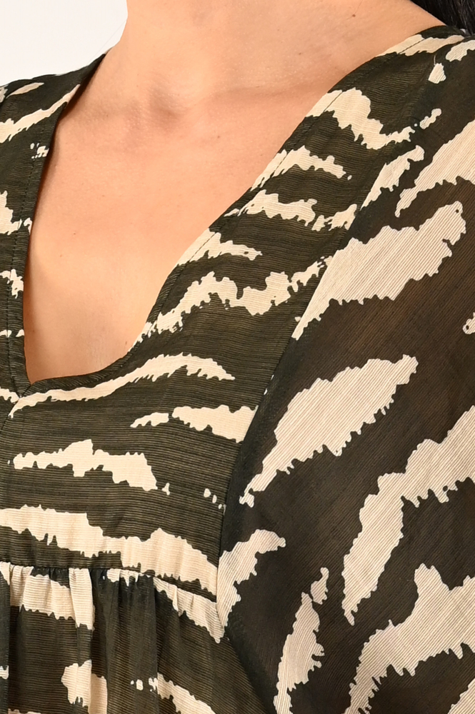 By-Bar Philou zebra Jurk driekwart mouw Zwart
