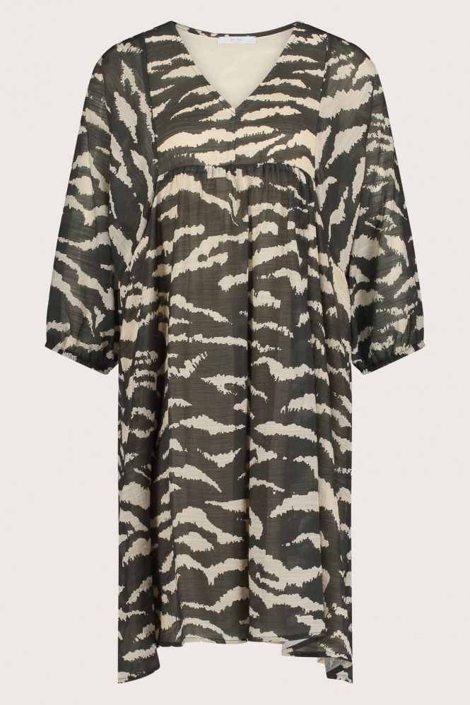 By-Bar Philou zebra Jurk driekwart mouw Zwart