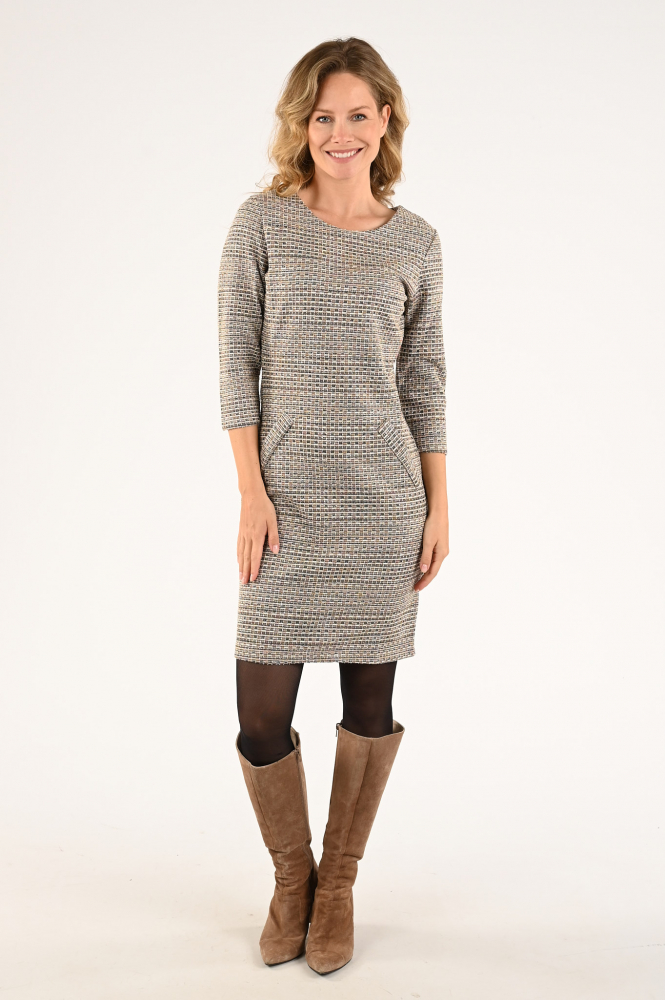 Smashed Lemon 23593 Jurk driekwart mouw Beige