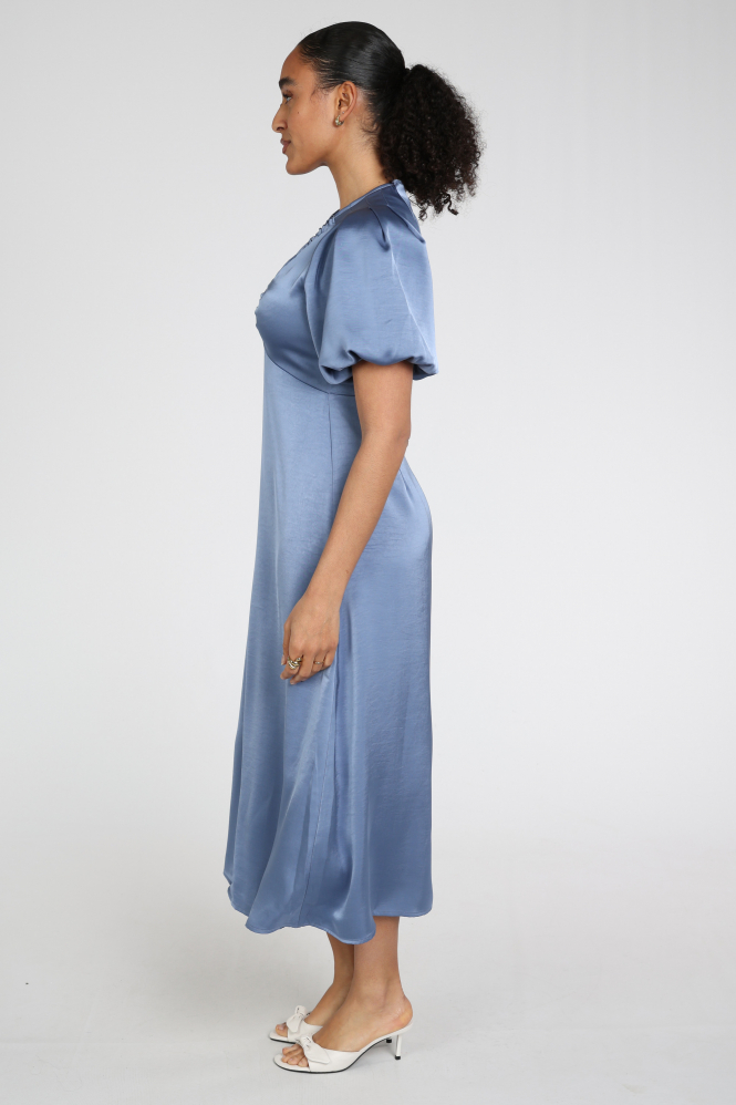 Neo Noir Illana Heavy Sateen dress Jurk korte mouw Blauw