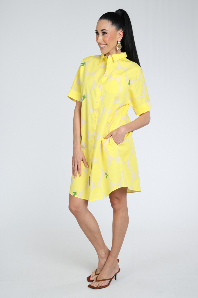 Oui 0097176 Jurk korte mouw Geel