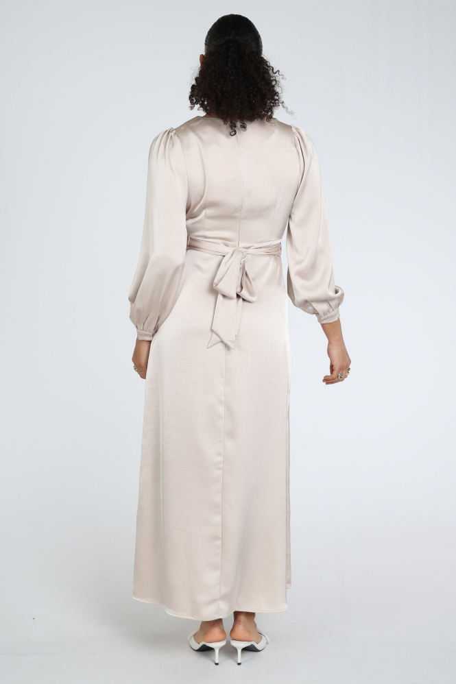 Neo Noir Bretti Heavy Sateen dress Jurk lange mouw Beige