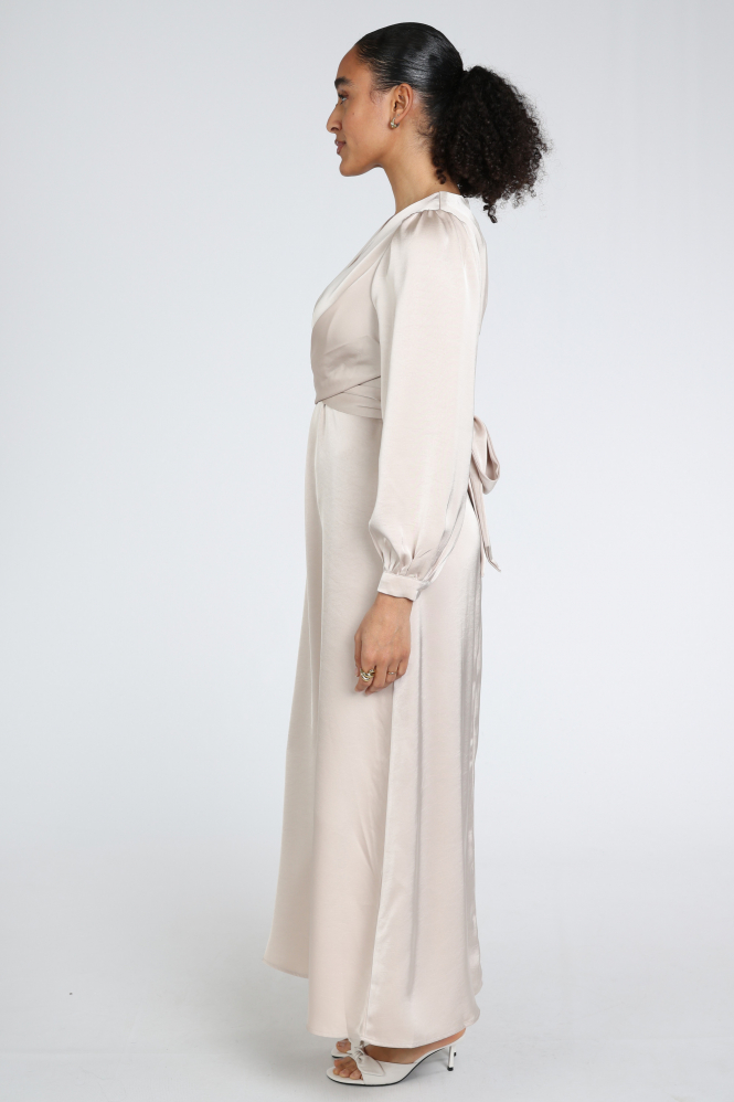 Neo Noir Bretti Heavy Sateen dress Jurk lange mouw Beige