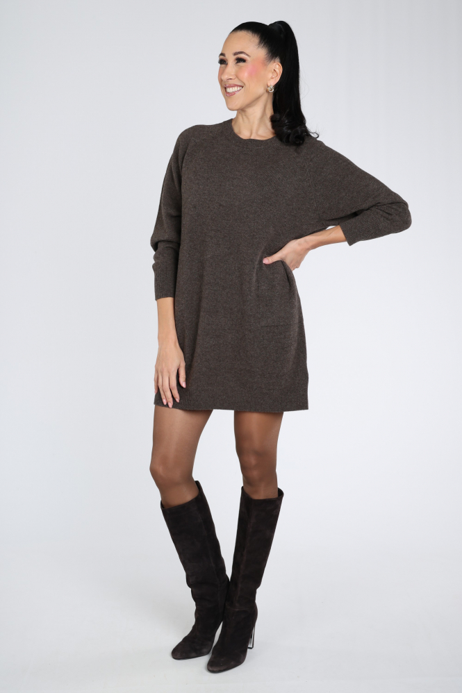 Oui 99777 Jurk lange mouw Bruin