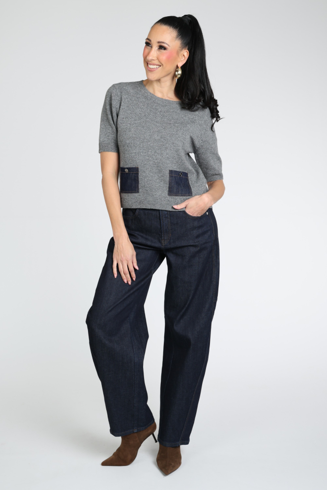 Oui 98983 Pull korte mouw Grijs