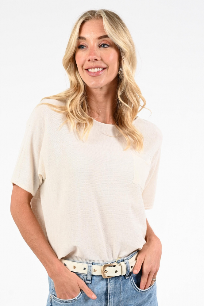 Oui 97242 Pull korte mouw Beige