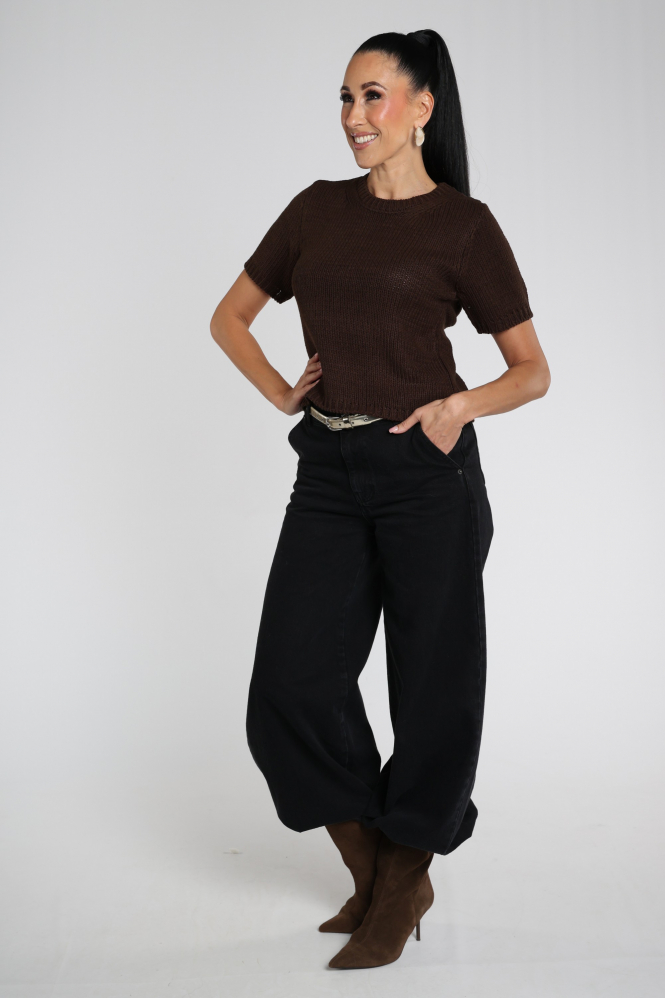 WithBlack 00001603 Pull korte mouw Bruin