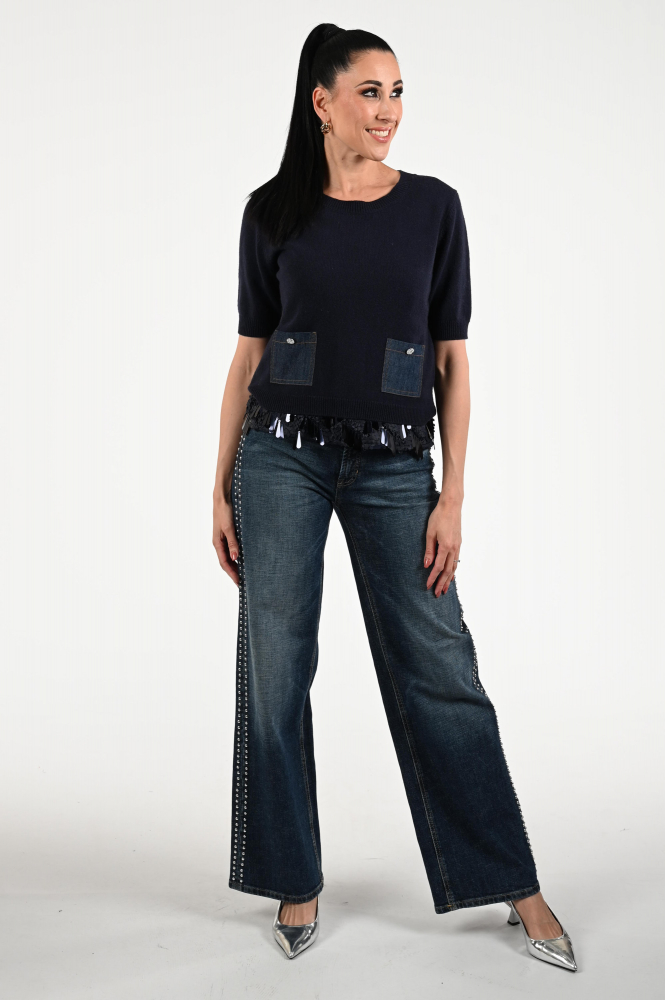 Oui 94256 Pull korte mouw Blauw
