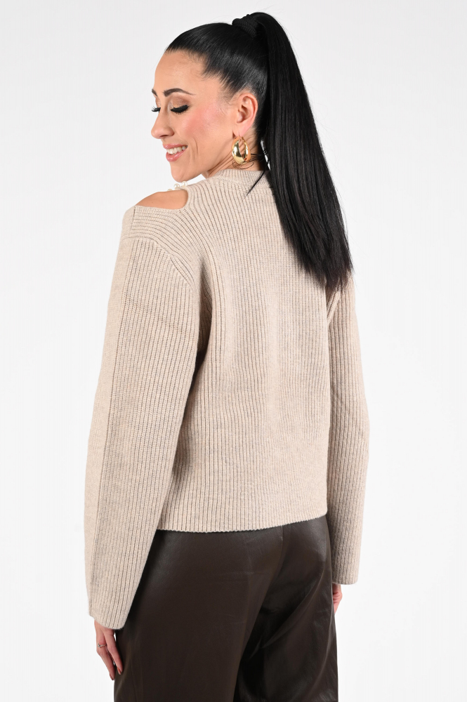 Co'couture row pearl knit Trui Bruin