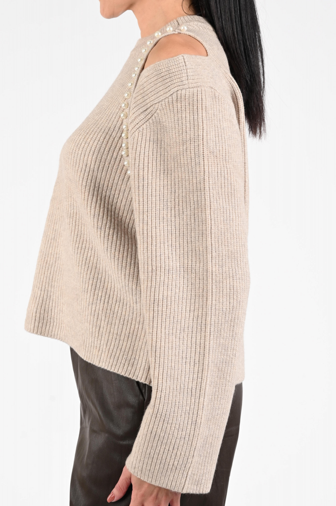 Co'couture row pearl knit Trui Bruin