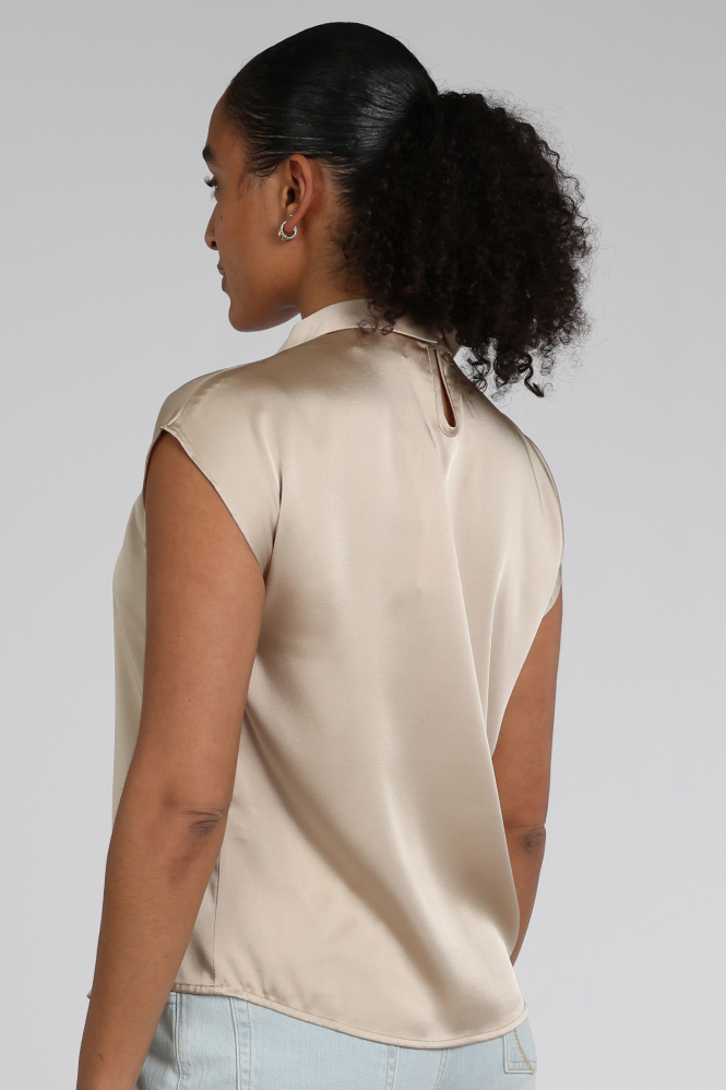 Neo Noir Fleur Drapy Satin blouse Top Beige