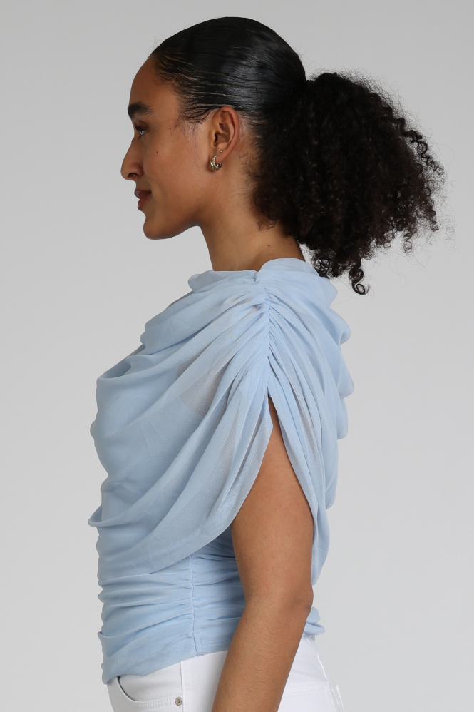 Neo Noir Cottuna Drapy Mesh top Top Blauw