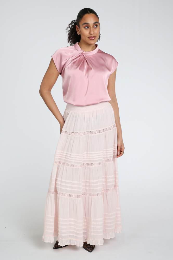 Neo Noir Fleur Drapy Satin blouse Top Roze