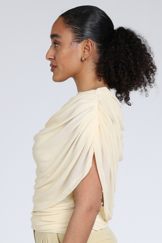 Neo Noir Cottuna Drapy Mesh top Top Geel