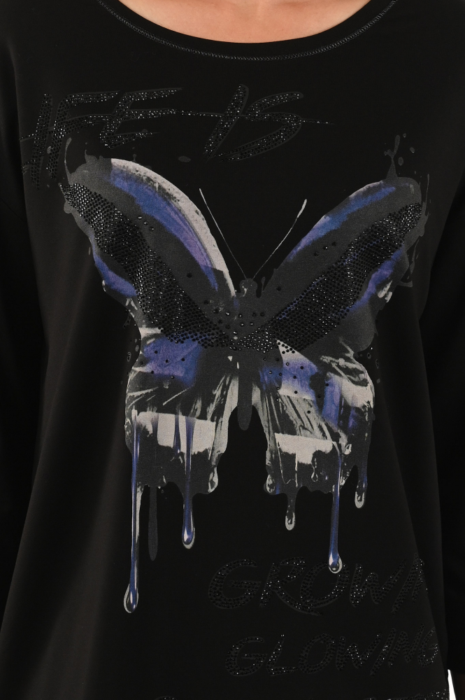 Monari 806989 T-shirt driekwart mouw Zwart