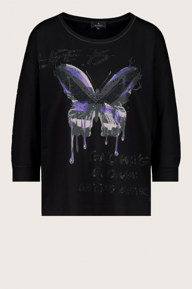 Monari 806989 T-shirt driekwart mouw Zwart