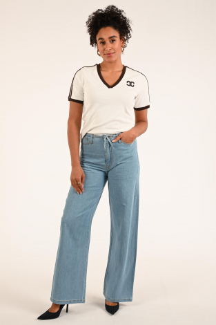 Co'couture Edge stripe v tee Beige