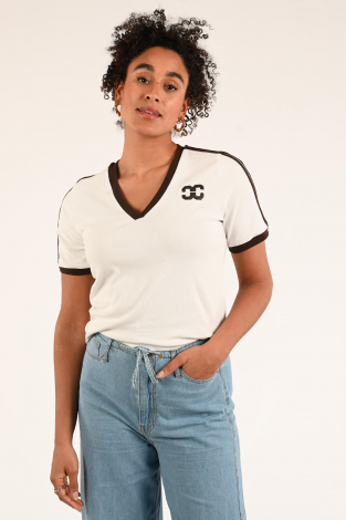 Co'couture Edge stripe v tee Beige