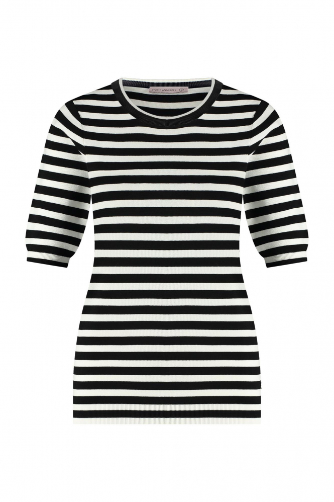 L.O.E.S. by Studio Anneloes Luna stripe ssl pull T-shirt korte mouw Zwart