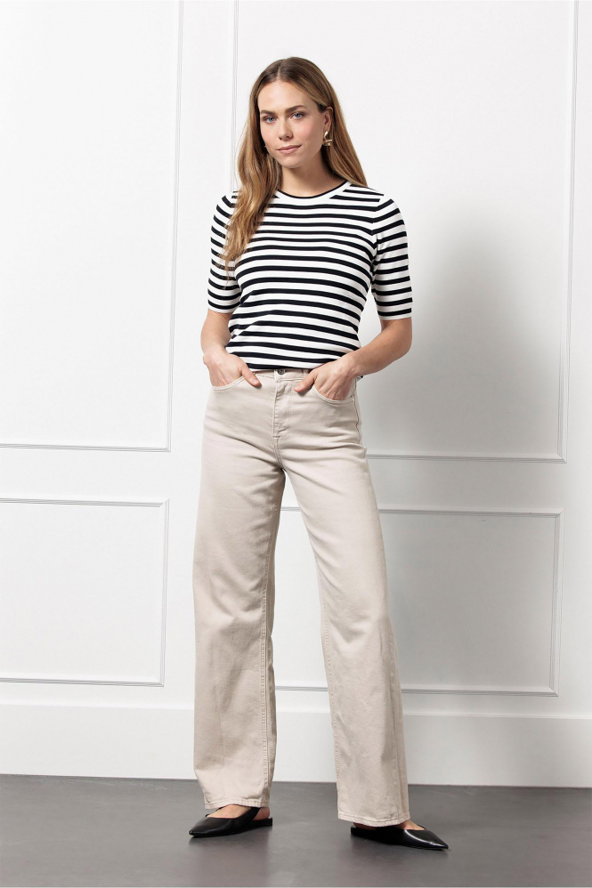 Studio Anneloes Luna stripe ssl pull T-shirt korte mouw Beige