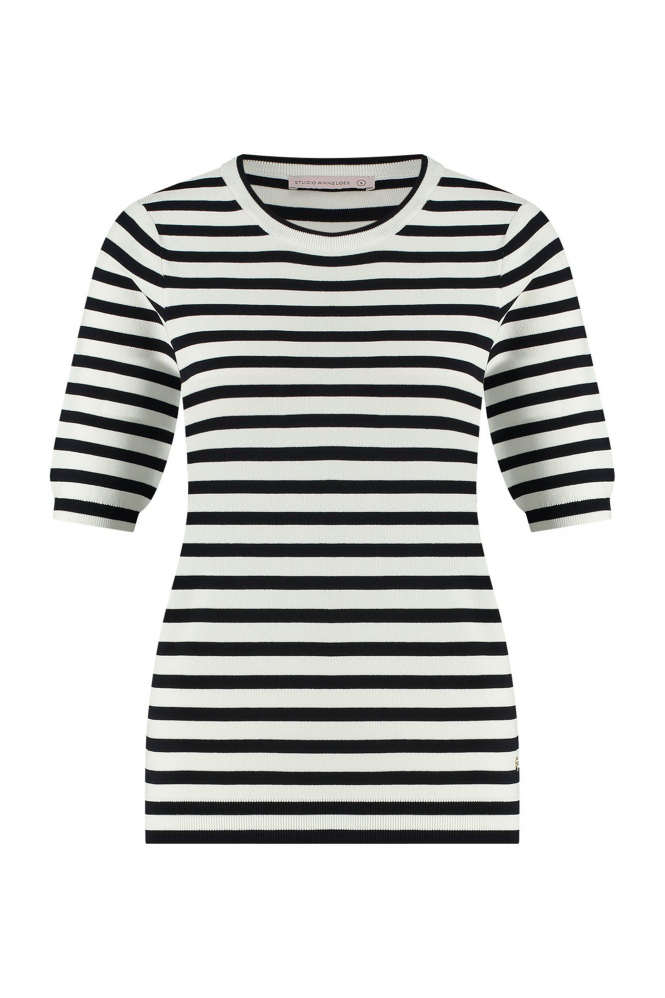 Studio Anneloes Luna stripe ssl pull T-shirt korte mouw Beige