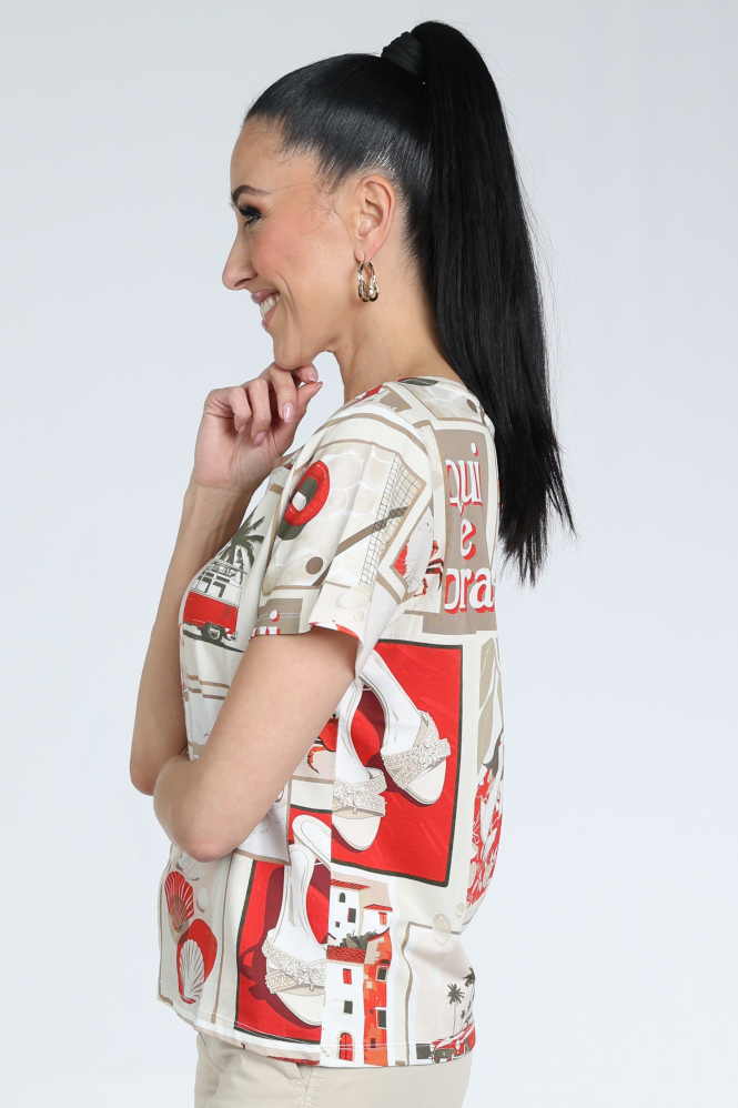 Monari 409742 T-shirt korte mouw Rood