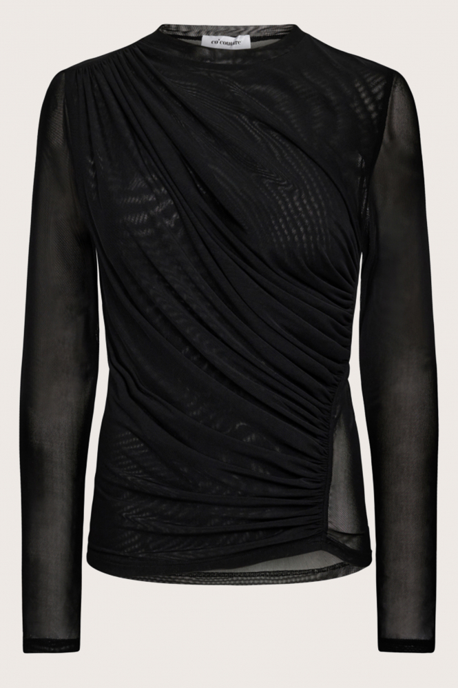 Co'couture drapey mesh tee T-shirt lange mouw Zwart