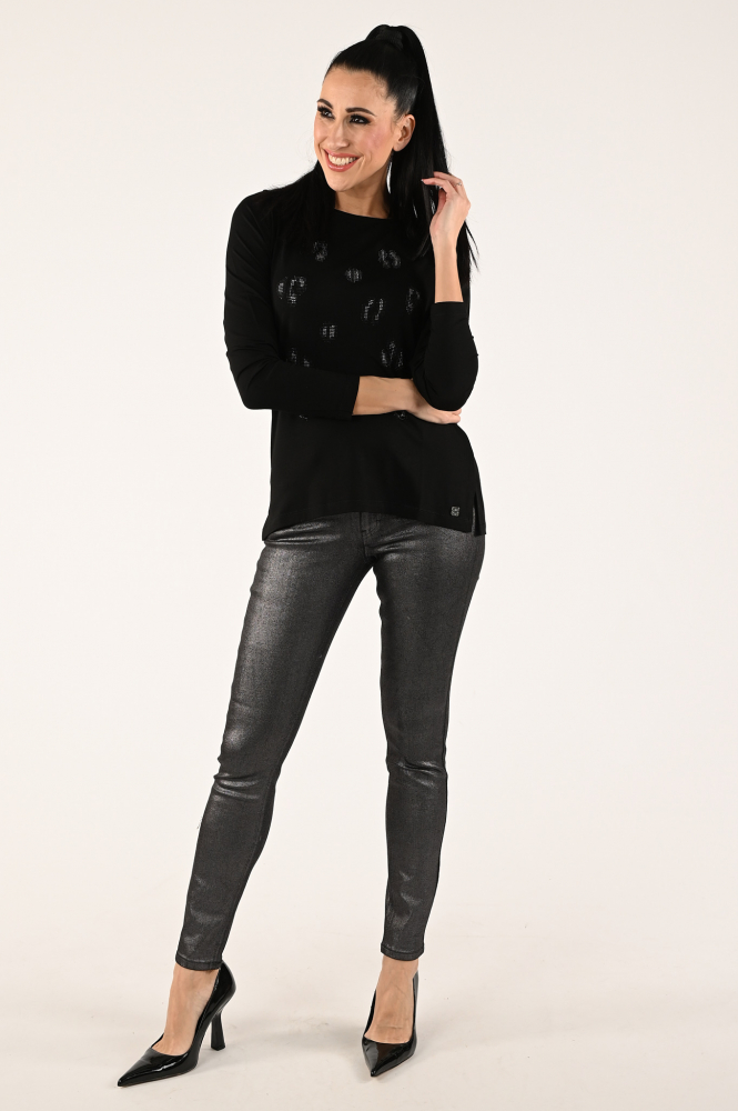 Roberto sarto 340115 T-shirt lange mouw Zwart
