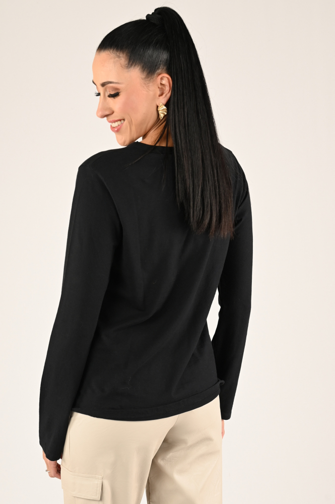 Penn & Ink W24F1514-A T-shirt lange mouw Zwart