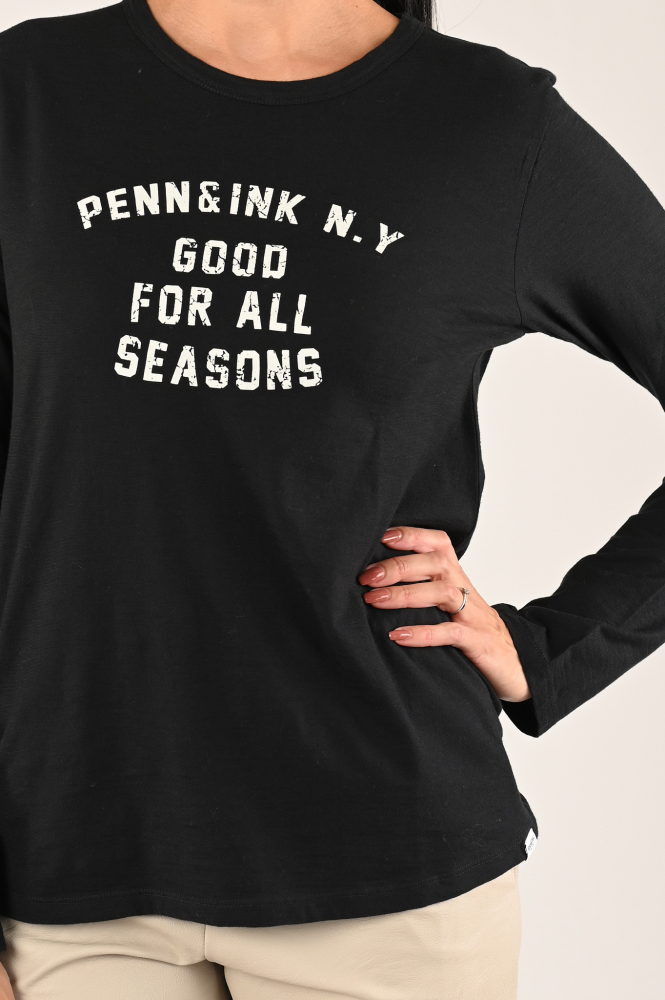 Penn & Ink W24F1514-A T-shirt lange mouw Zwart