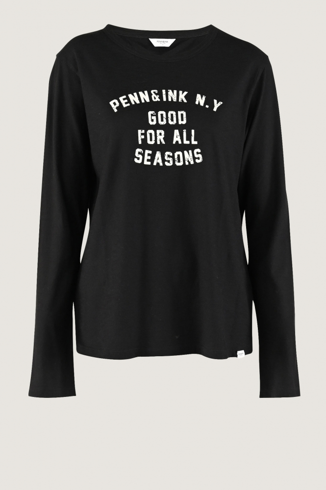 Penn & Ink W24F1514-A T-shirt lange mouw Zwart