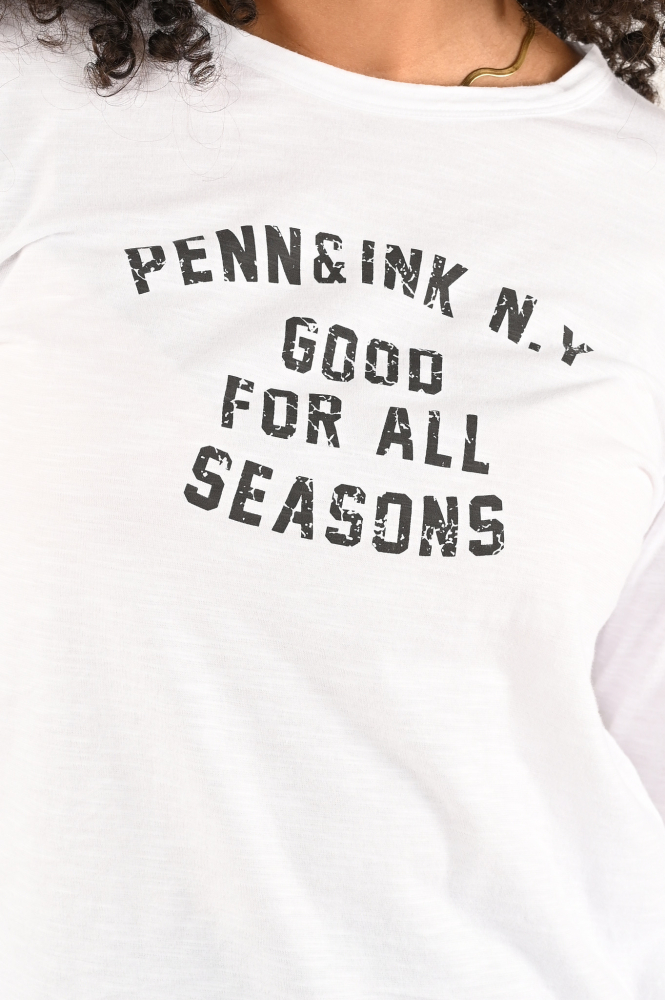 Penn & Ink W24F1514-A T-shirt lange mouw Wit