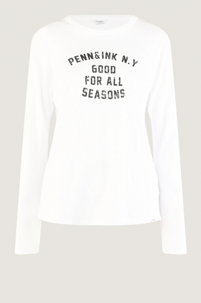 Penn & Ink W24F1514-A T-shirt lange mouw Wit