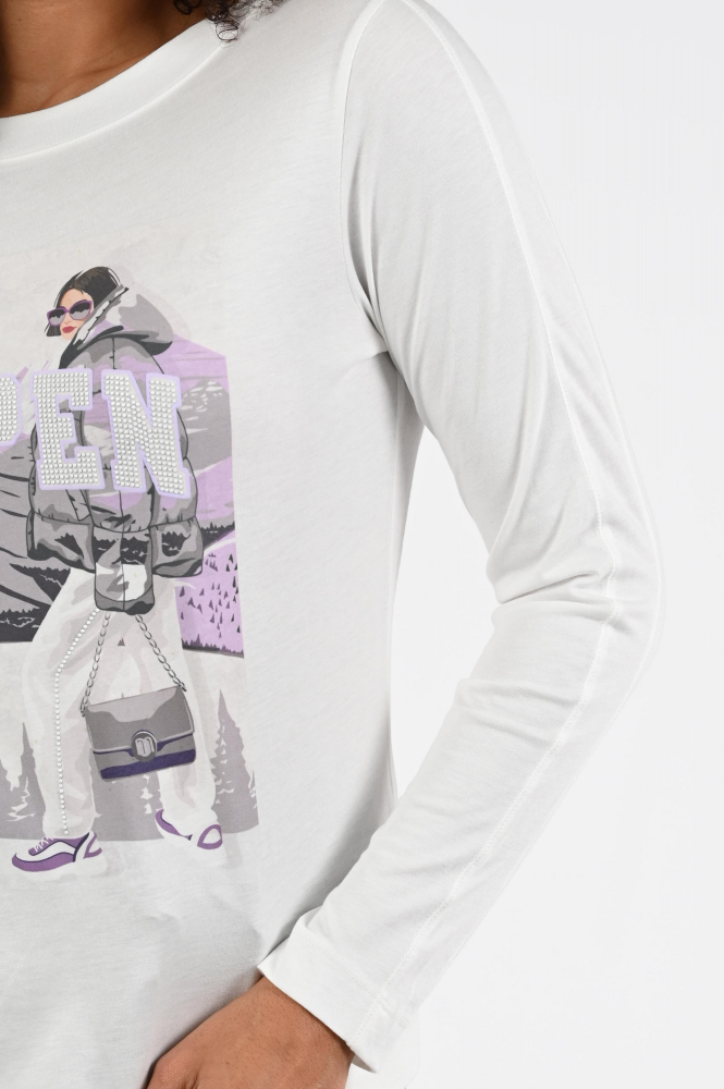 Monari 808543 T-shirt lange mouw Wit