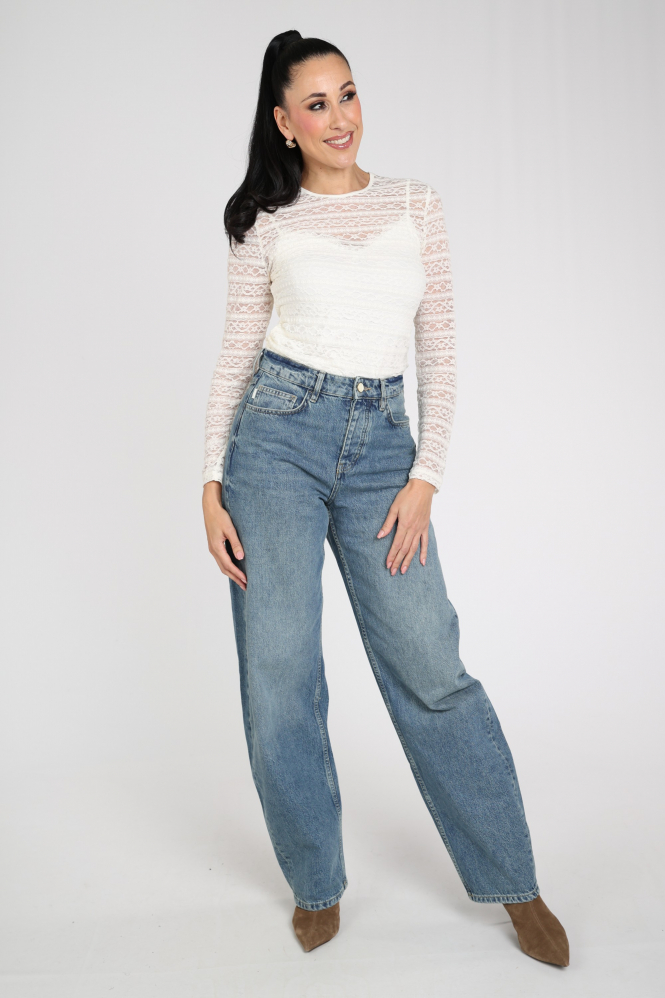 Oui 99899 T-shirt lange mouw Wit