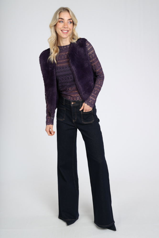 Oui 95583 Shirt turtle neck Paars