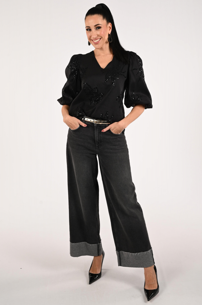 Nukus NKF02001 Blouse driekwart mouw Zwart