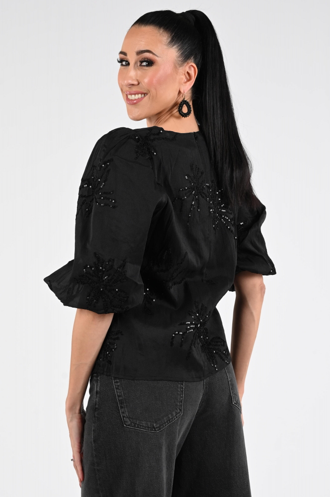 Nukus NKF02001 Blouse driekwart mouw Zwart