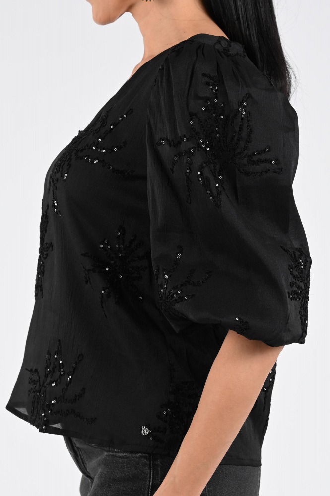 Nukus NKF02001 Blouse driekwart mouw Zwart