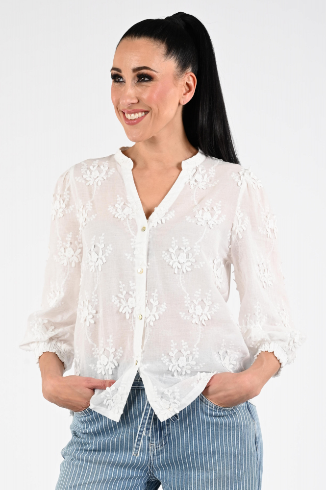 Geisha 63230-26 Blouse driekwart mouw Wit