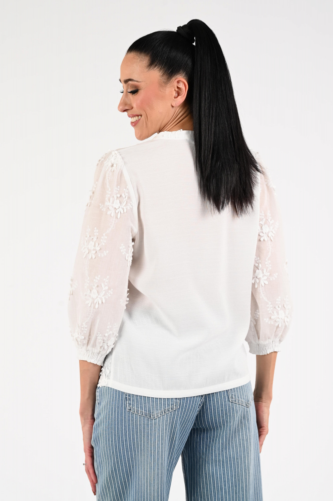 Geisha 63230-26 Blouse driekwart mouw Wit