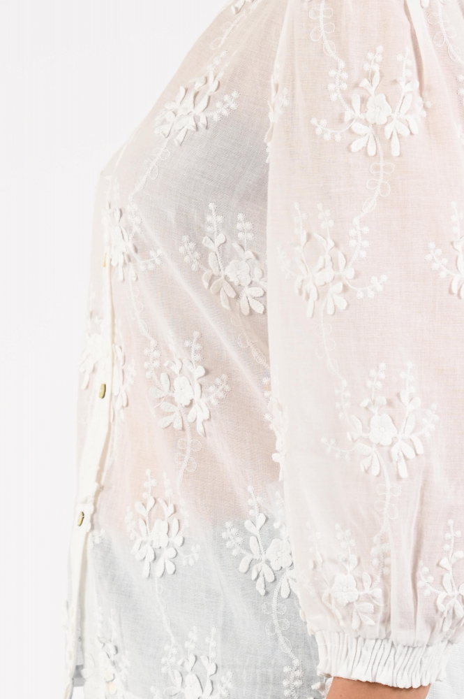 Geisha 63230-26 Blouse driekwart mouw Wit