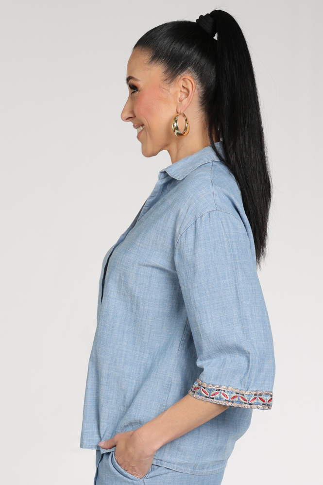 Geisha 63161-70 Blouse driekwart mouw Blauw