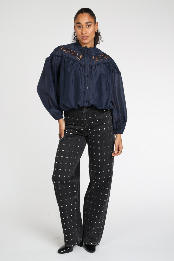 Co'couture 500606 Blouse driekwart mouw Blauw