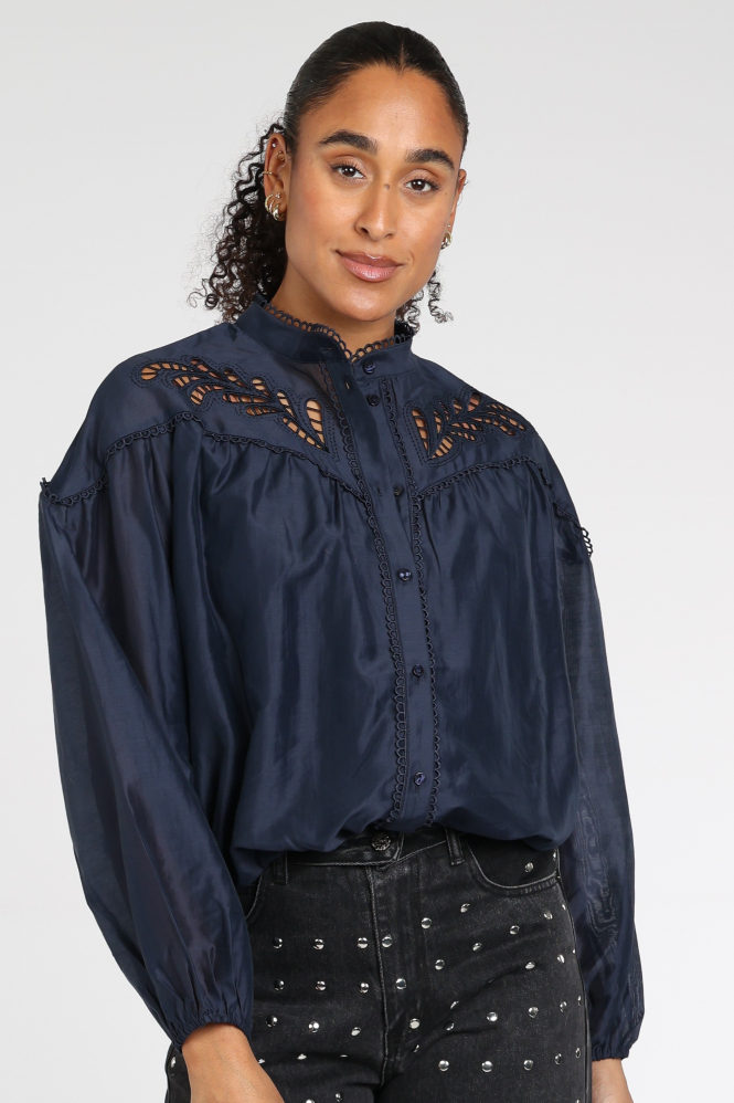 Co'couture 500606 Blouse driekwart mouw Blauw